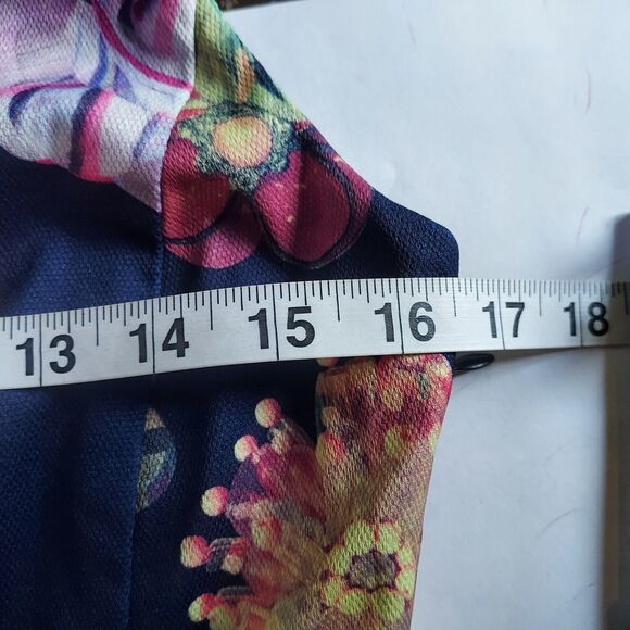 FROCK SHOP Blue Floral Print Fit n Flare Dress w Pockets Womens Size Small Flowy - Picture 8 of 10